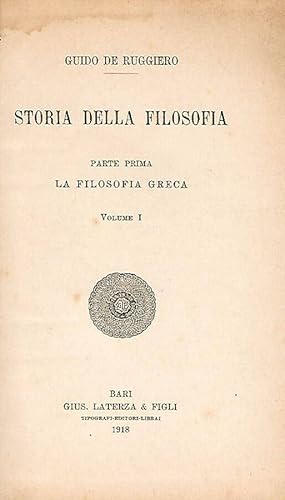 Bild des Verkufers fr Storia della Filosofia vol. I zum Verkauf von Biblioteca di Babele