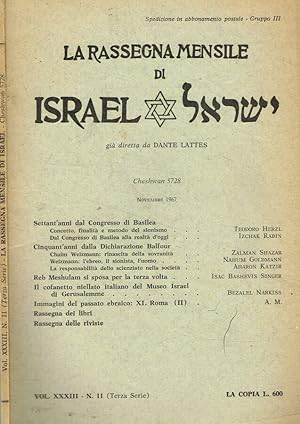 Bild des Verkufers fr La rassegna mensile di Israel. Vol.XXXIII n.11 terza serie. Novembre 1967 zum Verkauf von Biblioteca di Babele