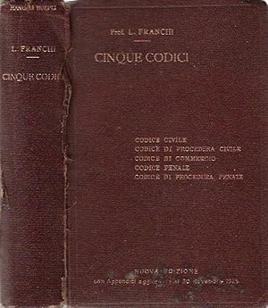 Bild des Verkufers fr Cinque codici Codice Civile - Codice di procedura civile - Codice di Commercio - Codice penale Codice di procedura penale zum Verkauf von Biblioteca di Babele