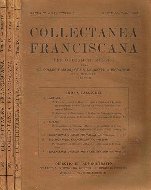 Imagen del vendedor de Collectanea Franciscana. Periodicum trimestre. Annus IX, 1939, tomus IX, fasc.I, III, IV a la venta por Biblioteca di Babele