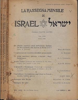 Bild des Verkufers fr La rassegna mensile di Israel Vol. XXX N. 4, 8, 11, 12 zum Verkauf von Biblioteca di Babele