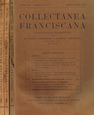 Imagen del vendedor de Collectanea Franciscana. Periodicum trimestre. Annus VIII, 1938, fasc.II, III, IV a la venta por Biblioteca di Babele