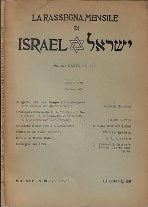 Immagine del venditore per La Rassegna Mensile di Israel ottobre 1958 venduto da Biblioteca di Babele