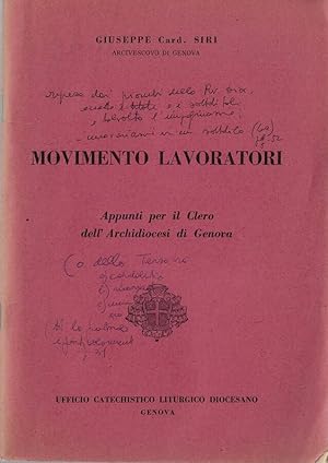 Imagen del vendedor de Movimento lavoratori Appunti per il Clero dell'Archidiocesi di Genova a la venta por Biblioteca di Babele