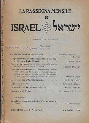 Bild des Verkufers fr La Rassegna Mensile di Israel gennaio 1962 zum Verkauf von Biblioteca di Babele