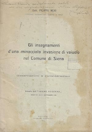 Bild des Verkufers fr Gli insegnamenti d'una minacciata invasione di vaiuolo nel comune di Siena Osservazioni e considerazioni zum Verkauf von Biblioteca di Babele