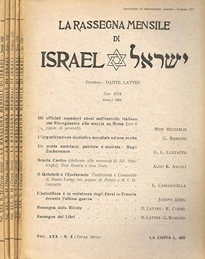 Bild des Verkufers fr La rassegna mensile di Israel. N.4, 5, 10, 11, 12. Anno 1964 terza serie zum Verkauf von Biblioteca di Babele