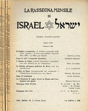 Bild des Verkufers fr La rassegna mensile di Israel. N.2, 6, 11, 12. Anno 1961 terza serie zum Verkauf von Biblioteca di Babele