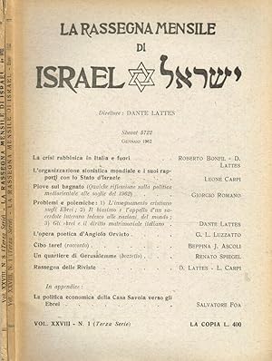 Bild des Verkufers fr La rassegna mensile di Israel. N.1, 8. Anno 1962 terza serie zum Verkauf von Biblioteca di Babele