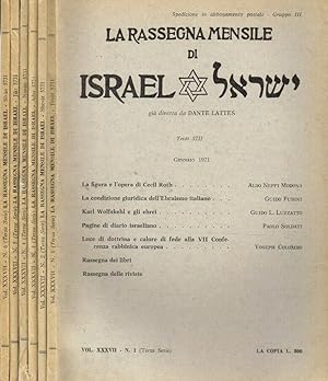 Bild des Verkufers fr La rassegna mensile di Israel. N.1, 2, 3, 4, 5, 6. Anno 1971 terza serie zum Verkauf von Biblioteca di Babele