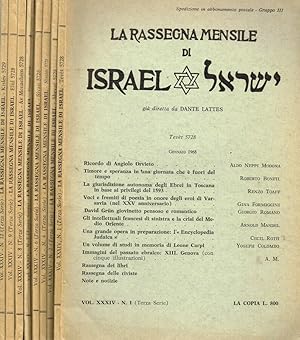 Bild des Verkufers fr La rassegna mensile di Israel. N.1, 2, 4, 6, 7, 8, 9, 12. Anno 1968 terza serie zum Verkauf von Biblioteca di Babele