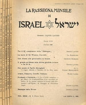 Bild des Verkufers fr La rassegna mensile di Israel. N.1, 2, 6, 7, 8/9. Anno 1965 terza serie zum Verkauf von Biblioteca di Babele