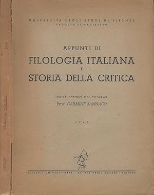 Bild des Verkufers fr Appunti di Filologia Italiana e Storia della Critica Dalle lezioni del chiar.mo Prof. Carmine Jannaco zum Verkauf von Biblioteca di Babele