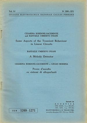 Bild des Verkufers fr Some Aspects of the Transient Behaviour in Linear Circuits - A Melody Detector - Prove d'ascolto su sistemi di altoparlanti N. 1269-1271, Volume LI zum Verkauf von Biblioteca di Babele