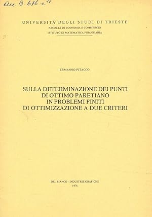 Immagine del venditore per Sulla determinazione dei punti di ottimo paretiano in problemi finiti di ottimizzazione a due criteri venduto da Biblioteca di Babele