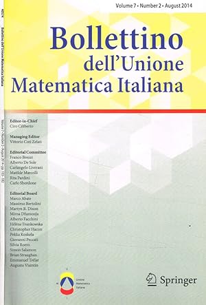 Bild des Verkufers fr Bollettino dell'unione matematica italiana vol.7 n.2, agosto 2014 zum Verkauf von Biblioteca di Babele