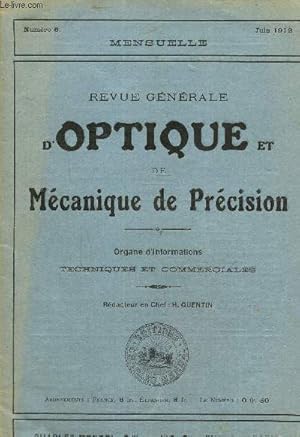 Bild des Verkufers fr Revue gnrale d'optique et de mcanique de prcision N 6, juin 1912- zum Verkauf von Le-Livre