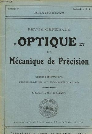 Bild des Verkufers fr Revue gnrale d'optique et de mcanique de prcision N 9, septembre 1912- Sur la transmission des radiations visibles par les objectifs photographiques- Nouvelle table d'essai pour la vision stroscopique. zum Verkauf von Le-Livre