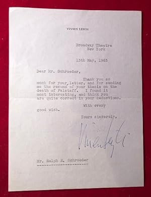 May 13, 1963 Letter Signed by Vivien Leigh [DURING HER "TOVARICH" RUN, FOR WHICH SHE WON A TONY A...