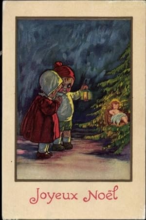 Ansichtskarte / Postkarte Glückwunsch Weihnachten, Kinder am Tannenbaum, Engel, Handlaterne