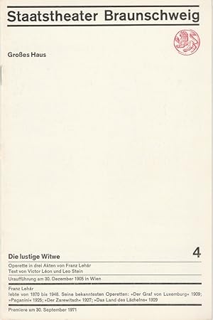 Bild des Verkufers fr Programmheft Franz Lehar DIE LUSTIGE WITWE Premiere 30. September 1971 Heft 4 zum Verkauf von Programmhefte24 Schauspiel und Musiktheater der letzten 150 Jahre