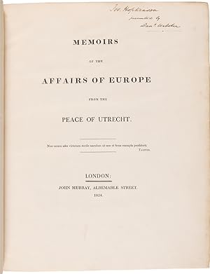 MEMOIRS OF THE AFFAIRS OF EUROPE FROM THE PEACE OF UTRECHT [Vol. 1]