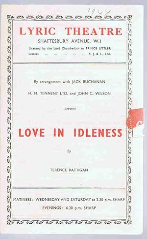 Seller image for Love in Idleness by Terence Rattigan: Lyric Theatre Programme for sale by Lazy Letters Books