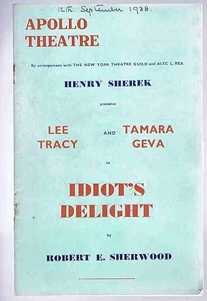 Seller image for Idiot's Delight by Robert E. Sherwood: Apollo Theatre Programme for sale by Lazy Letters Books