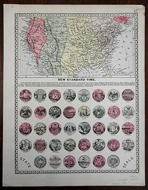 New Standard Time U.S. Time Zones State Seals Americana 1890-1900 Tunison print
