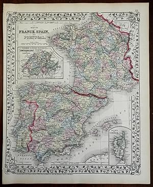 France Spain Portugal Switzerland Balearic Islands Corsica 1872 Mitchell map