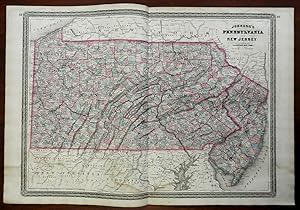 Pennsylvania & New Jersey County Map 1870 A.J. Johnson Scarce Issue map