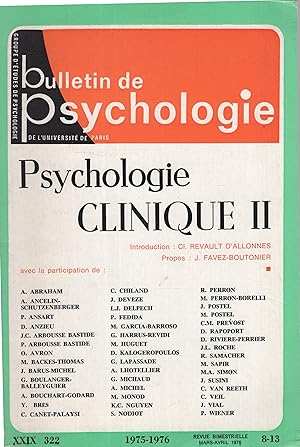 Seller image for Bulletin de Psychologie de l'Universit de Paris. - Tome XXIX - N 322 - Psychologie Clinique II. for sale by PRISCA