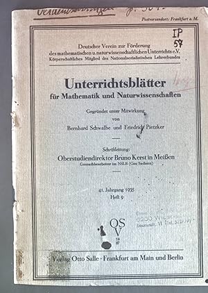 Seller image for Zahlentheoretische Betrachtungen ber Wurzel- und Logarithmentafeln. - in: Unterrichtsbltter fr Mathematik und Naturwissenschaften 41. Jhg. 1935 Heft 9. for sale by books4less (Versandantiquariat Petra Gros GmbH & Co. KG)