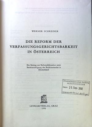 Bild des Verkufers fr Die Reform der Verfassungsgerichtsbarkeit in sterreich : e. Beitr. zur Reformdiskussion unter Bercks. d. Rechtszustandes in Deutschland. Grazer rechts- und staatswissenschaftliche Studien ; Bd. 32. zum Verkauf von books4less (Versandantiquariat Petra Gros GmbH & Co. KG)