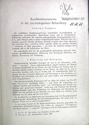 Bild des Verkufers fr Konfliktdimensionen in der psychologischen Behandlung. Sonderdruck aus Psychologische Rundschau Band XIII/3. zum Verkauf von books4less (Versandantiquariat Petra Gros GmbH & Co. KG)