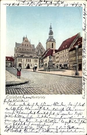 Leuchtfenster Ansichtskarte / Postkarte Lutherstadt Eisleben in Sachsen Anhalt, Partie auf dem Ma...