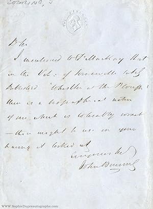 Autograph letter signed to 'Dr Sir', (Sir John, 1792-1872, M.P., F.R.S., Linguist, Governor and A...