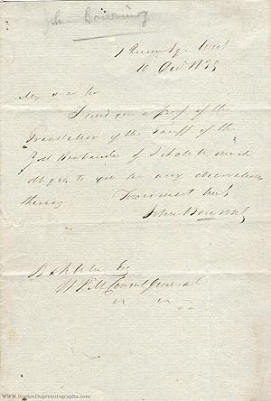 Autograph letter signed to H[is] Pr[ussian] M[ajesty's] Consul General, (Sir John, 1792-1872, M.P...