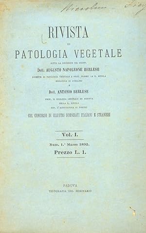 RIVISTA di patologia vegetale, sotto la direzione dei proff. Dott. Augusto Napoleone Berlese [.] ...