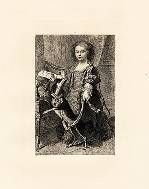 Antique Print-MOLIERE-DAUGHTER-MADELEINE-DOG-Houssaye-Mignard-1880