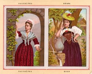 Antique Costume Print- NEUCHATEL- BERN-SWITZERLAND-1892