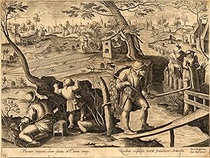 Antique Hunting Print-FINCHES-Collaert-Stradanus-1650