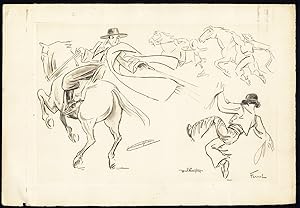 Antique Print-CIRCUS ACT-COWBOYS AND INDIANS-HORSE-Fernel-1931