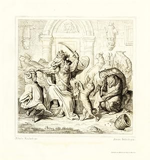 Antique Print-REYNARD-REINEKE-FOX-FABLE-LION-BEHEADING-P.11-Goethe-Kaulbach-1846