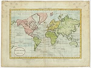 Antique Print-WORLD MAP-MAPPE-MONDE-Blondeau-ca. 1800