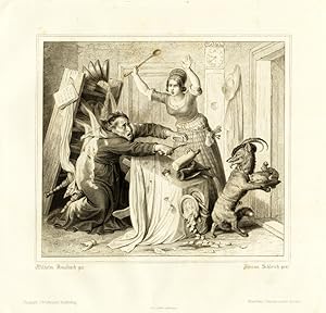 Antique Print-REYNARD-REINEKE-FOX-STEALING FOOD-FABLE-Pl.6-Goethe-Kaulbach-1846