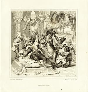 Antique Print-REYNARD-REINEKE-FOX-DONKEY-KING-FABLE-Pl.9-Goethe-Kaulbach-1846