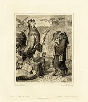 Antique Print-REYNARD-REINEKE FUCHS-FOX-FABLE-ROOSTER-Pl.22-Goethe-Kaulbach-1846