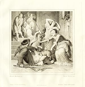 Antique Print-REYNARD-REINEKE FUCHS-FOX-CAT-FABLE-Pl.7-Goethe-Kaulbach-1846