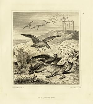 Antique Print-REYNARD-REINEKE FUCHS-FOX-FABLE-CROW-Pl.19-Goethe-Kaulbach-1846